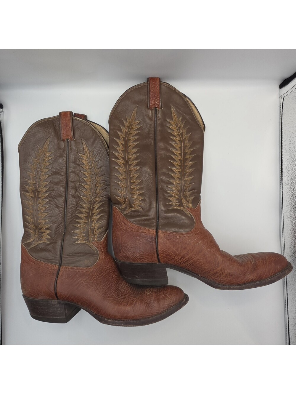 Tony Lama Men's Brown Tan Cowboy Leather Boots 11.5 Style 6532